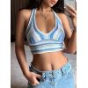 imageFloerns Womens Striped Print Knitwear Sleeveless Halter Backless Crop Tank TopBlue