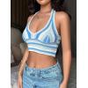 imageFloerns Womens Striped Print Knitwear Sleeveless Halter Backless Crop Tank TopBlue