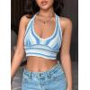imageFloerns Womens Striped Print Knitwear Sleeveless Halter Backless Crop Tank TopBlue