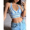 imageFloerns Womens Striped Print Knitwear Sleeveless Halter Backless Crop Tank TopBlue