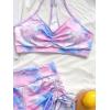 imageFloerns Womens Tie Dye Ruched Bikini Sets 2 Piece Bathing Suit High Waist Swimsuit with ShortsA Purple
