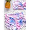 imageFloerns Womens Tie Dye Ruched Bikini Sets 2 Piece Bathing Suit High Waist Swimsuit with ShortsA Purple