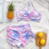 imageFloerns Womens Tie Dye Ruched Bikini Sets 2 Piece Bathing Suit High Waist Swimsuit with ShortsA Purple