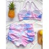 imageFloerns Womens Tie Dye Ruched Bikini Sets 2 Piece Bathing Suit High Waist Swimsuit with ShortsA Purple