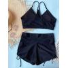 imageFloerns Womens Tie Dye Ruched Bikini Sets 2 Piece Bathing Suit High Waist Swimsuit with ShortsBlack