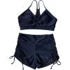 imageFloerns Womens Tie Dye Ruched Bikini Sets 2 Piece Bathing Suit High Waist Swimsuit with ShortsBlack