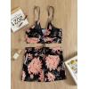 imageFloerns Womens Tie Dye Ruched Bikini Sets 2 Piece Bathing Suit High Waist Swimsuit with ShortsBlack Floral