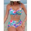 imageFloerns Womens Tie Dye Ruched Bikini Sets 2 Piece Bathing Suit High Waist Swimsuit with ShortsBlue Flower Multi