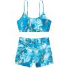 imageFloerns Womens Tie Dye Ruched Bikini Sets 2 Piece Bathing Suit High Waist Swimsuit with ShortsBlue Marble