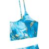 imageFloerns Womens Tie Dye Ruched Bikini Sets 2 Piece Bathing Suit High Waist Swimsuit with ShortsBlue Marble