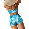 imageFloerns Womens Tie Dye Ruched Bikini Sets 2 Piece Bathing Suit High Waist Swimsuit with ShortsBlue Marble