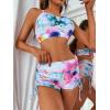 imageFloerns Womens Tie Dye Ruched Bikini Sets 2 Piece Bathing Suit High Waist Swimsuit with ShortsGreen Blue Multi