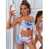 imageFloerns Womens Tie Dye Ruched Bikini Sets 2 Piece Bathing Suit High Waist Swimsuit with ShortsGreen Blue Multi