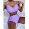 imageFloerns Womens Tie Dye Ruched Bikini Sets 2 Piece Bathing Suit High Waist Swimsuit with ShortsLight Purple