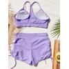 imageFloerns Womens Tie Dye Ruched Bikini Sets 2 Piece Bathing Suit High Waist Swimsuit with ShortsLight Purple