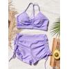 imageFloerns Womens Tie Dye Ruched Bikini Sets 2 Piece Bathing Suit High Waist Swimsuit with ShortsLight Purple