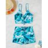 imageFloerns Womens Tie Dye Ruched Bikini Sets 2 Piece Bathing Suit High Waist Swimsuit with ShortsTeal Blue