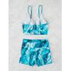 imageFloerns Womens Tie Dye Ruched Bikini Sets 2 Piece Bathing Suit High Waist Swimsuit with ShortsTeal Blue