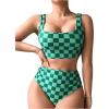 imageFloerns Womens Plaid Print Square Neck Tankini Sets Two Piece Bathing SuitGreen