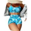 imageFloerns Womens Tie Dye Ruched Bikini Sets 2 Piece Bathing Suit High Waist Swimsuit with ShortsBlue Marble