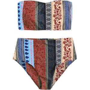 imageFloerns Womens Boho Two Piece High Waist Bathing Suit Bandeau SwimsuitA Multi Striped