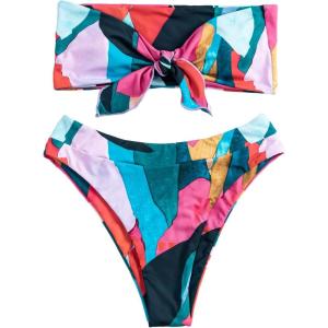 imageFloerns Womens Boho Two Piece High Waist Bathing Suit Bandeau SwimsuitBlue Multi