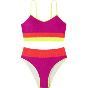 imageFloerns Womens Boho Two Piece High Waist Bathing Suit Bandeau SwimsuitPink Multi