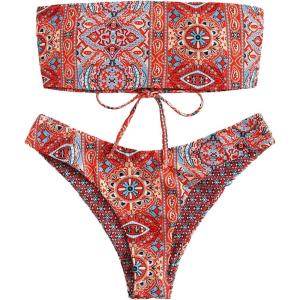 imageFloerns Womens Boho Two Piece High Waist Bathing Suit Bandeau SwimsuitRed Tribal