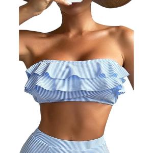 imageFloerns Womens Ruffle Trim Strapless Tube Bikini Top Bandeau Bathing Suit