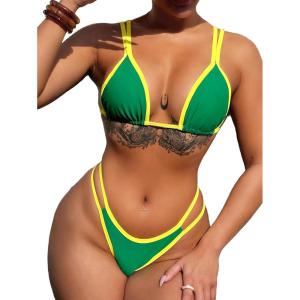 imageFloerns Womens Solid Halter Tie Side Bikini Set Two Piece Bathing SuitGreen and Yellow