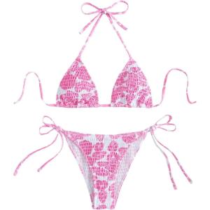 imageFloerns Womens Solid Halter Tie Side Bikini Set Two Piece Bathing SuitPink Random