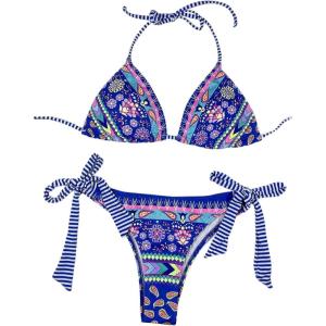 imageFloerns Womens Solid Halter Tie Side Bikini Set Two Piece Bathing SuitRoyal Blue Floral