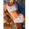imageFloerns Womens 2 Piece Bathing Suit Floral Print Contrast Trim Tankini SwimsuitRed