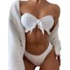 imageFloerns Womens 2 Piece Bathing Suit Ruffle Hem Bandeau Tie Front Bikini SetWhite