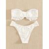 imageFloerns Womens 2 Piece Bathing Suit Ruffle Hem Bandeau Tie Front Bikini SetWhite