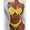 imageFloerns Womens 2 Piece Bathing Suit Ruffle Hem Bandeau Tie Front Bikini SetYellow