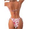 imageFloerns Womens 2 Piece Boho Floral Print Frilled Knot Front Bra and Tie Side Thongs Bikini SetRed and White