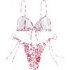 imageFloerns Womens 2 Piece Boho Floral Print Frilled Knot Front Bra and Tie Side Thongs Bikini SetRed and White