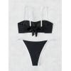imageFloerns Womens 2 Piece Color Block Tie Back Cami Bra and High Cut Bottoms Bikini SetBlack and White