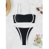imageFloerns Womens 2 Piece Color Block Tie Back Cami Bra and High Cut Bottoms Bikini SetBlack and White