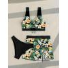imageFloerns Womens 3 Piece Bathing Suit High Cut Bikini Sets Swimsuit with Cover Up SkirtGreen Tropical