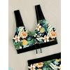 imageFloerns Womens 3 Piece Bathing Suit High Cut Bikini Sets Swimsuit with Cover Up SkirtGreen Tropical