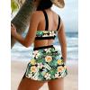 imageFloerns Womens 3 Piece Bathing Suit High Cut Bikini Sets Swimsuit with Cover Up SkirtGreen Tropical