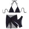 imageFloerns Womens 3 Piece Bathing Suit Triangle Halter Bikini Set with Beach SkirtBlack