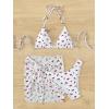 imageFloerns Womens 3 Piece Bathing Suit Triangle Halter Bikini Set with Beach SkirtWhite Cherry
