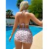 imageFloerns Womens 3 Piece Bathing Suit Triangle Halter Bikini Set with Beach SkirtWhite Cherry