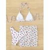 imageFloerns Womens 3 Piece Bathing Suit Triangle Halter Bikini Set with Beach SkirtWhite Cherry