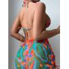 imageFloerns Womens 3 Piece Swimsuits Tie Dye Marble Print Triangle Halter Bikini Sets with Drawstring Beach Cover up SkirtBlue and Green