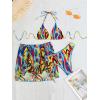 imageFloerns Womens 3 Piece Swimsuits Tie Dye Marble Print Triangle Halter Bikini Sets with Drawstring Beach Cover up SkirtBlue and Yellow