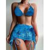imageFloerns Womens 3 Piece Swimsuits Tie Dye Marble Print Triangle Halter Bikini Sets with Drawstring Beach Cover up SkirtDusty Blue